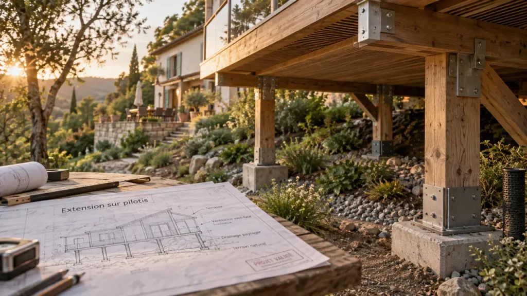 Extension maison sur pilotis : une solution légère pour les terrains difficiles