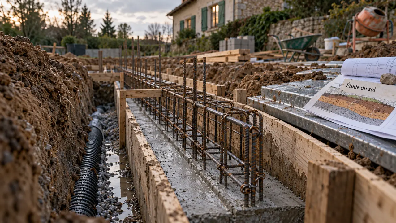 Fondation extension maison : raccord à l’existant, tranchée et ferraillage