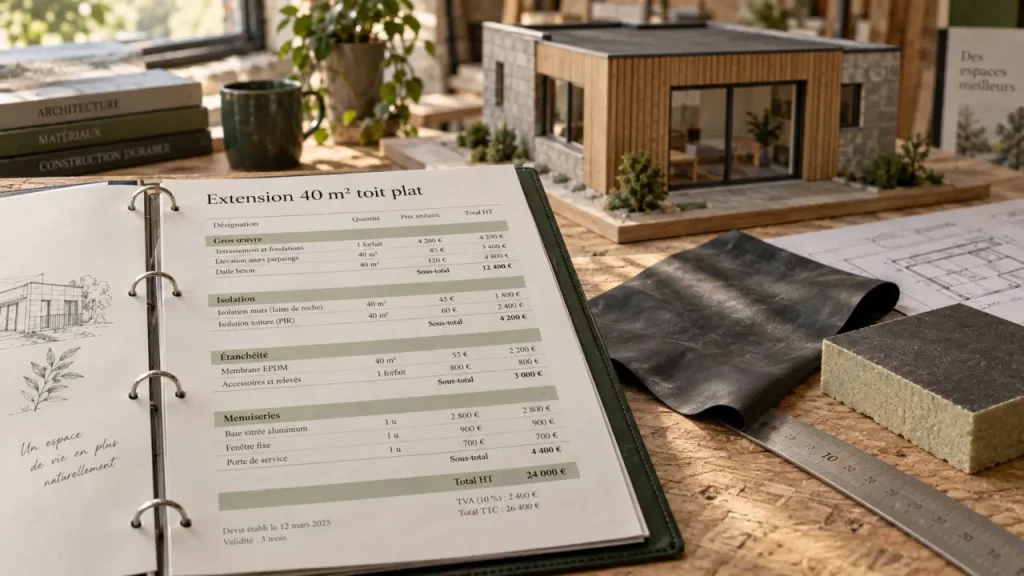 Extension 40 m² à toit plat : le budget qui fait basculer le devis d&rsquo;un côté ou de l&rsquo;autre