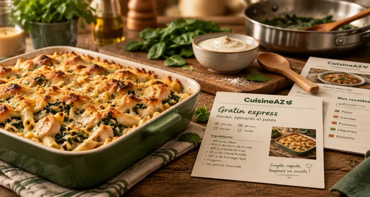 Gratin express poulet et épinards, recettes cuisine a à z